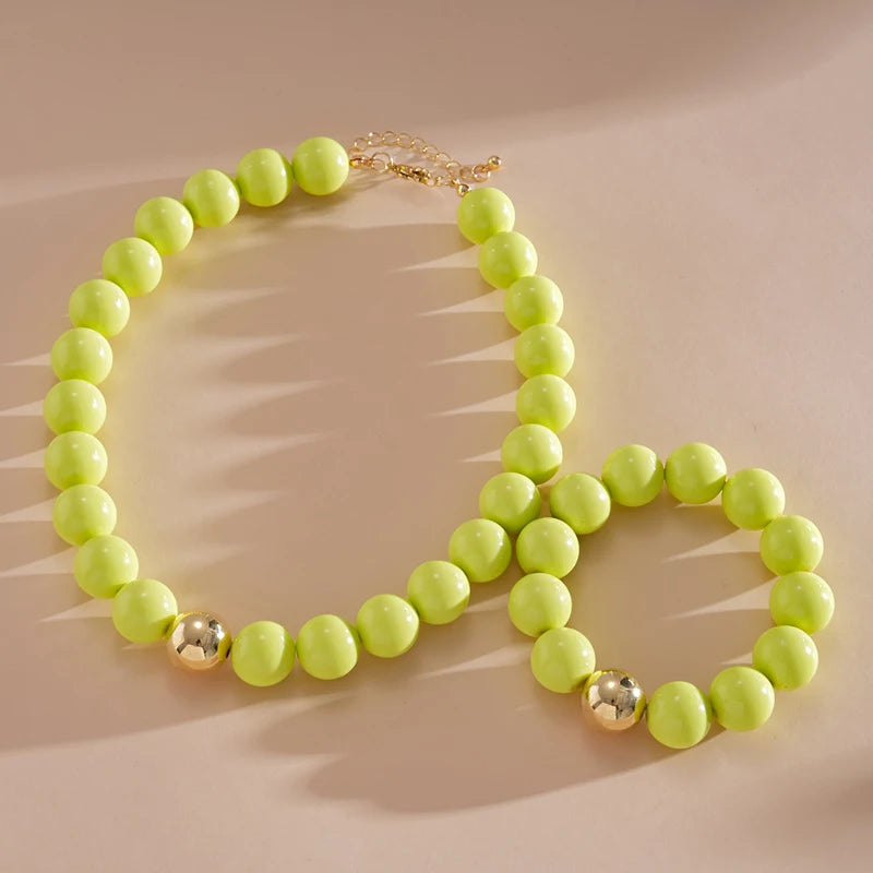 Colorful Acrylic Beads Choker Necklace and Bracelet Sets for Women Statement Jewelry Gift Accessories Fashion