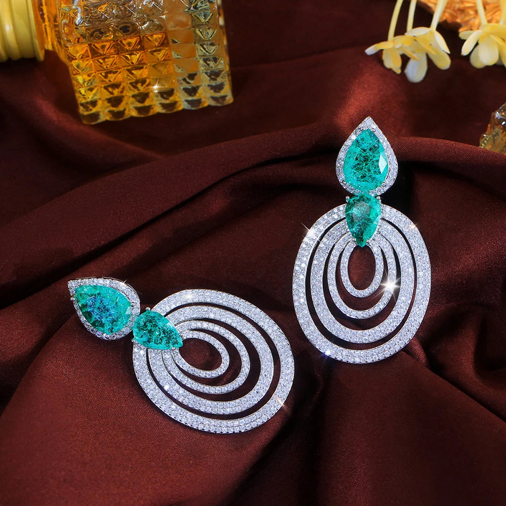 ThreeGraces Gorgeous Shiny Green Ice Crack Design Zirconia Big Round Shape Bridal Wedding Party Drop Earrings for Women E2044