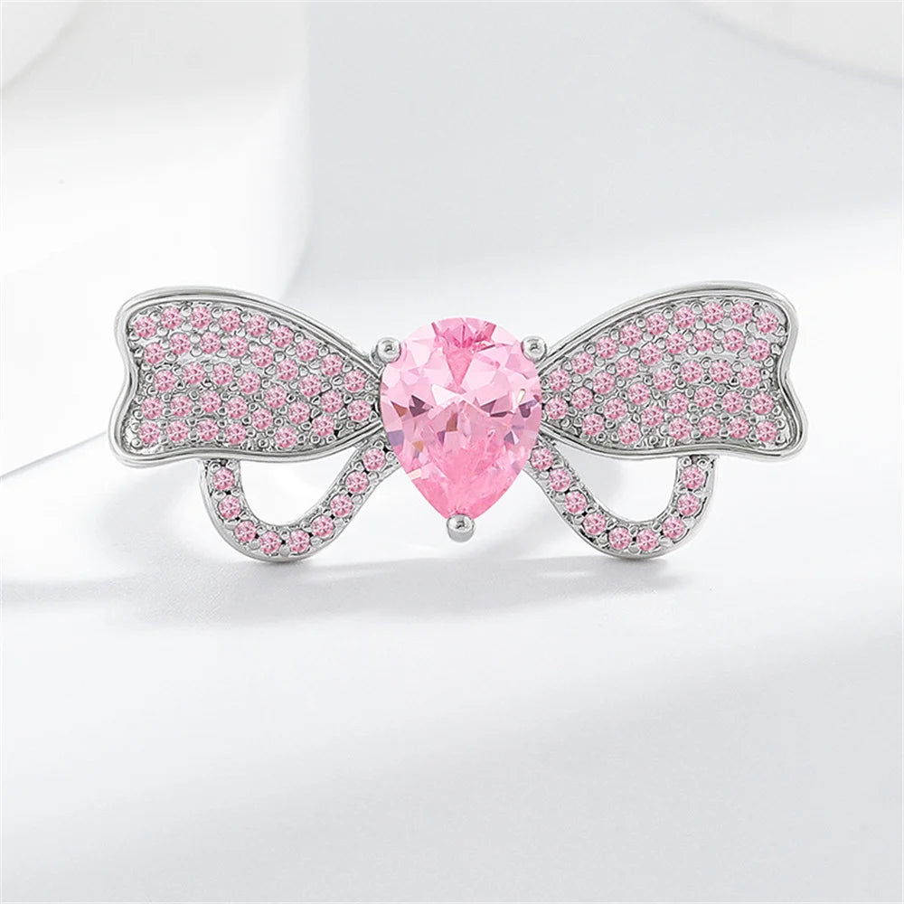 Cute Female Pink Zircon Stone Silver Color Butterfly Wedding Rings Promise Open Adjustable Engagement Jewelry For Women