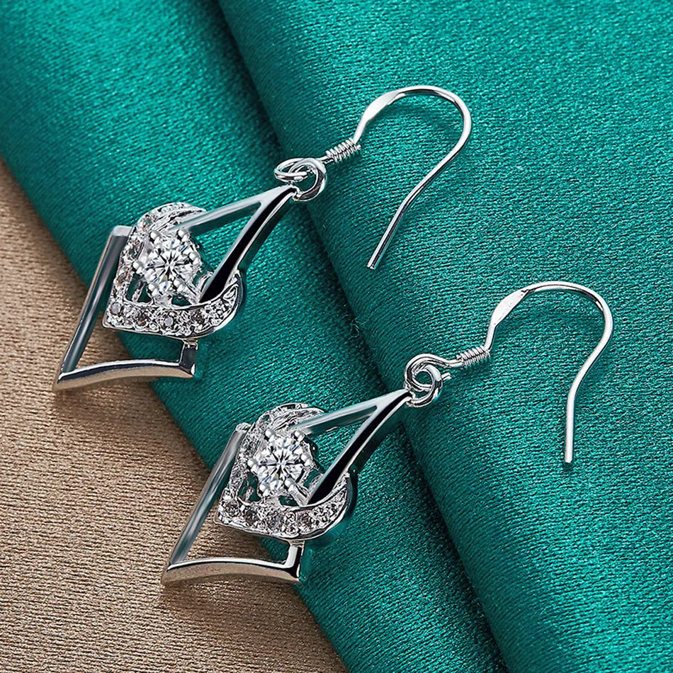 URMYLADY 925 Sterling Silver Heart Zircon Earrings Eardrop for Women Charm Wedding Engagement Fashion Jewelry