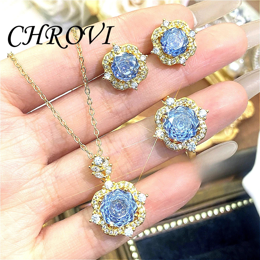 New 925 pure silver millennium rose gold necklace pendant stud earrings and colorful ring set