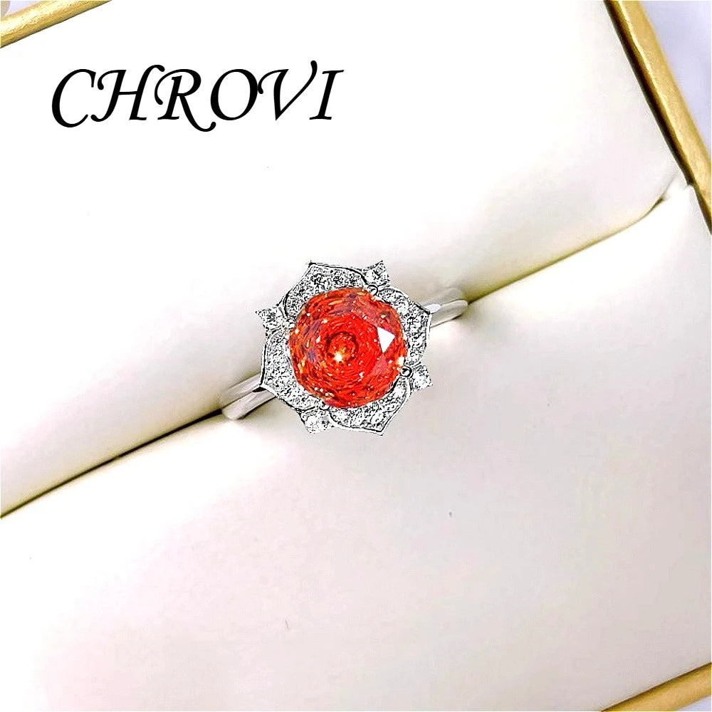 Luxury-Style 925 Sterling Silver Rose Diamond Flower Necklace Pendant Earring Ring Women's Set