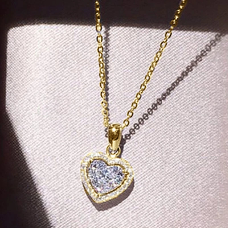 OXTAO Heart Shaped Moissanite Pendant Necklace Certified for Women 14K Gold Filled Romantic Jewelry Wedding Anniversary Gift