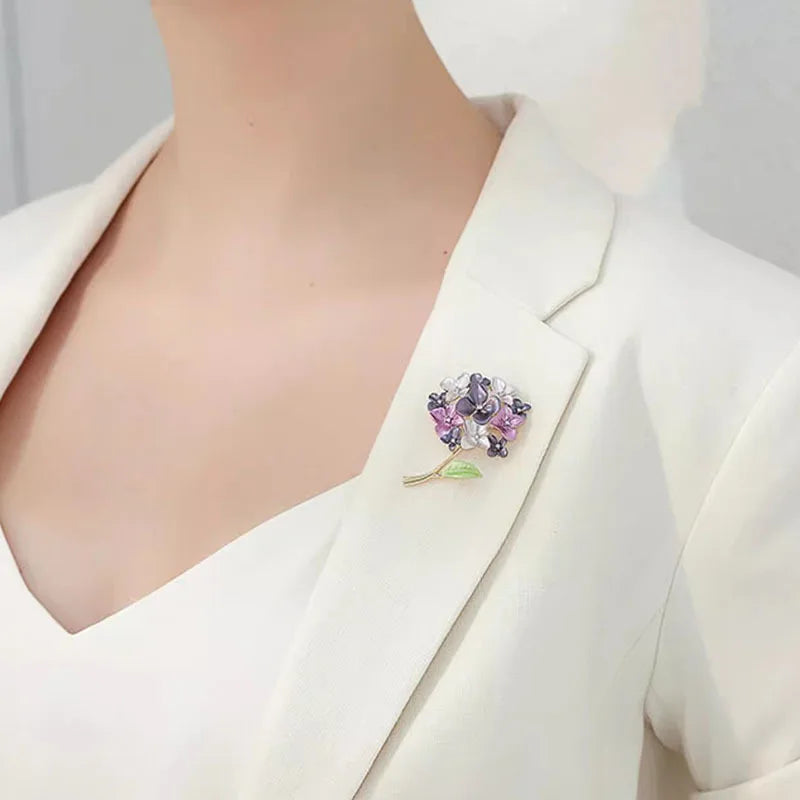 Ajojewel Purple Red Hydrangea Flower Brooch Pin For Women Plant Jewelry Wholesale Beauty Gifts