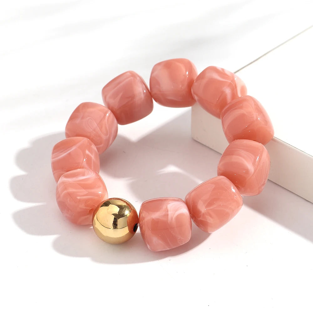 Acrylic Multicolor Irregular Beads Stretchy Bracelets Bangles for Women Resin Marbled Beaded Geometric Elastic Bracelet Jewelry