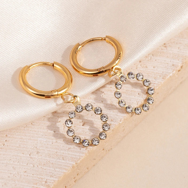 ANENJERY 316L Stainless Steel Heart Geometry Cross Star Circular Zircon Pendant Earrings For Women Fashion Simple Jewelry Gifts