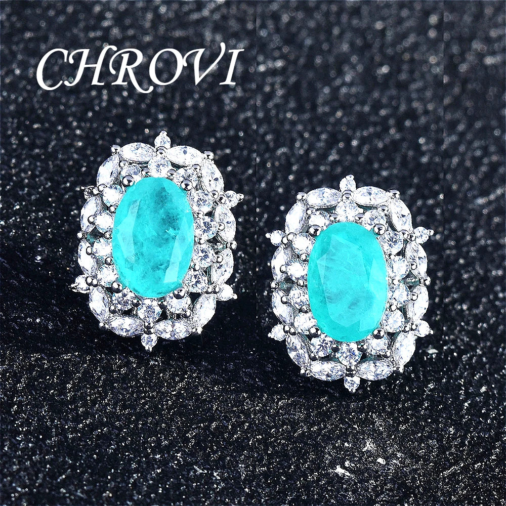 New 925 Pure Silver Paraiba Diamond Necklace - Pendant Gemstone Formal Jewelry Set Including Ring and Earrings