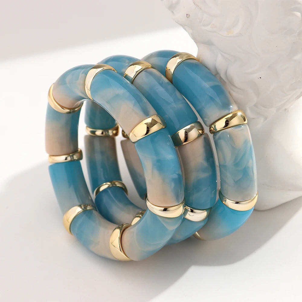 New Acrylic Thick Tube Bead Bracelets Set Fashion Geometric Bamboo Beaded Bangle Bracelets Jewelry Gifts Accessory