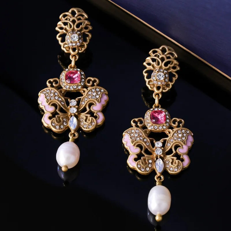 Enamel Butterfly Earrings for Women New Chinese Style Elegant Jewelry Vintage Fashion Exquisite Versatile Aretes De Mujer