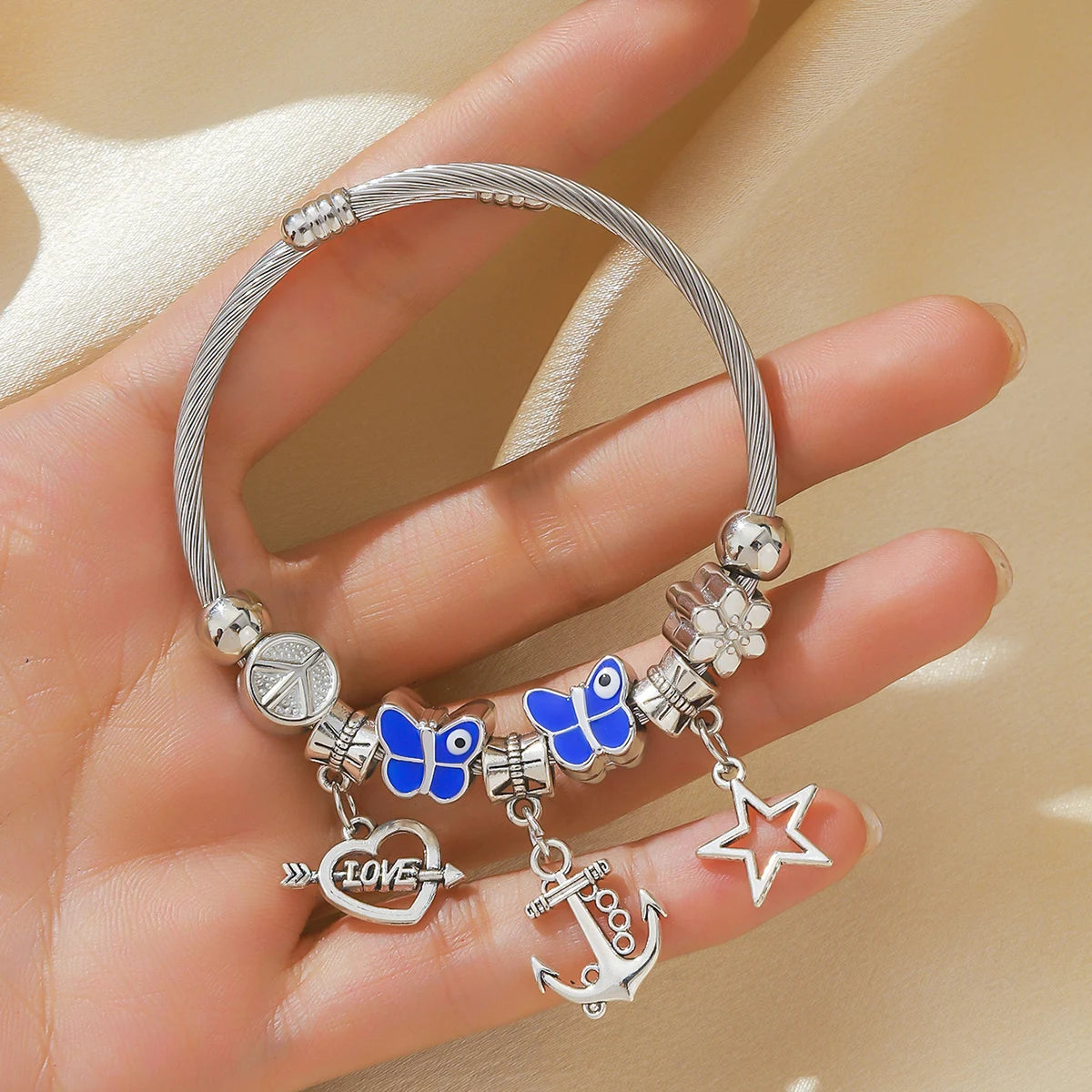 1PC Women's Fashion  Multi Element Stainless Steel DIY Teddy Bear Bead Bracelet Date Banquet Party Festival Dressing Gift