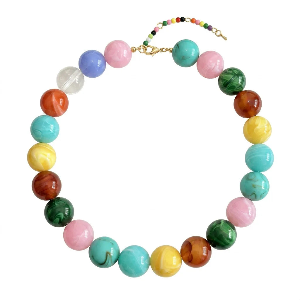 Double Color Round Beads Resin Necklace for Women Bohemian Style Waterproof Statement Choker Collar Necklaces Fashion Jewelry