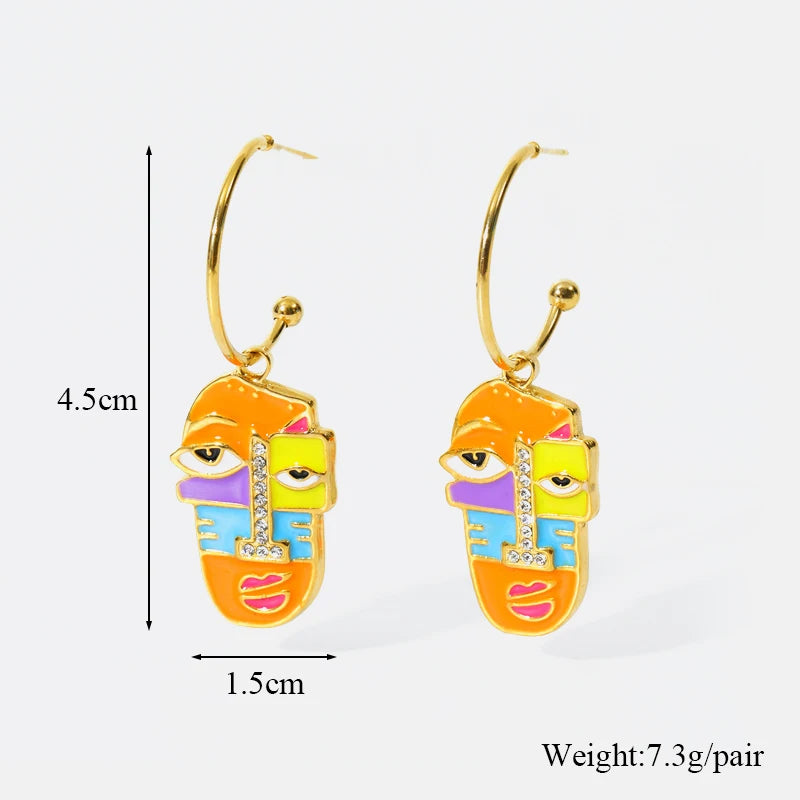 EILIECK 316L Stainless Steel Exaggerated Geometric Funny Face Drop Earrings For Women Girl Fashion Waterproof Ear Jewelry Gift
