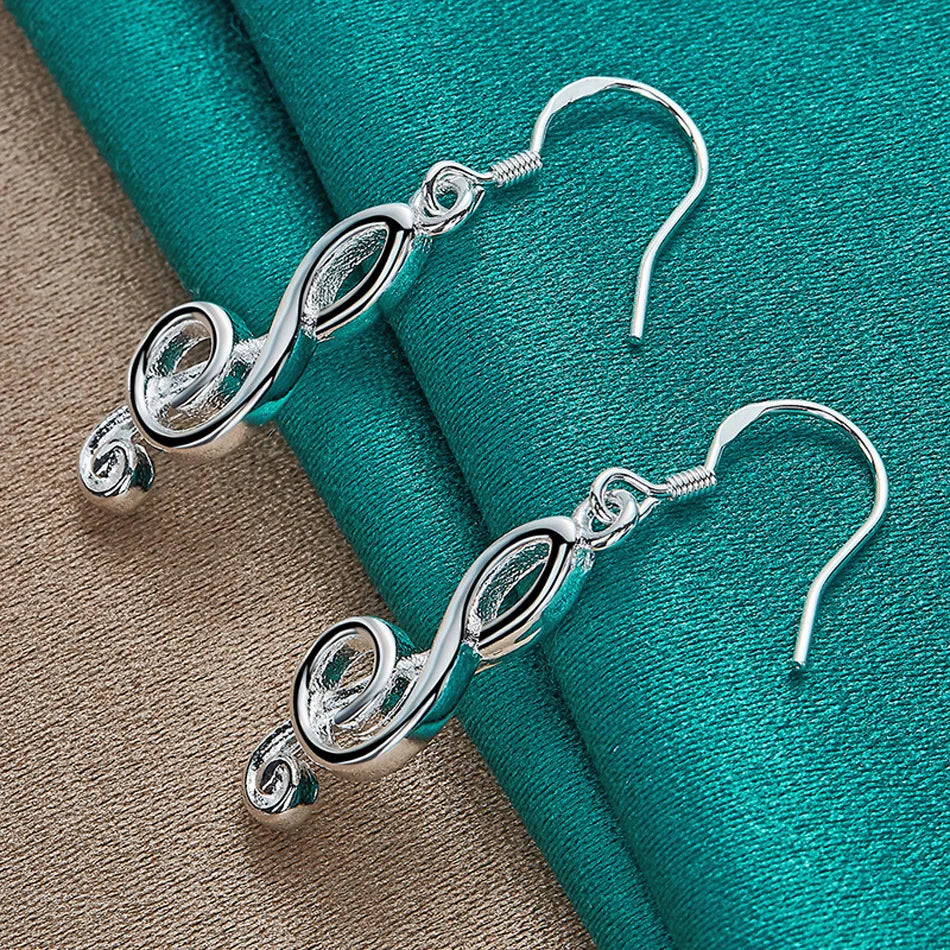 URMYLADY 925 Sterling Silver Musical Note Earrings Eardrop for Women Charm Wedding Engagement Fashion Jewelry