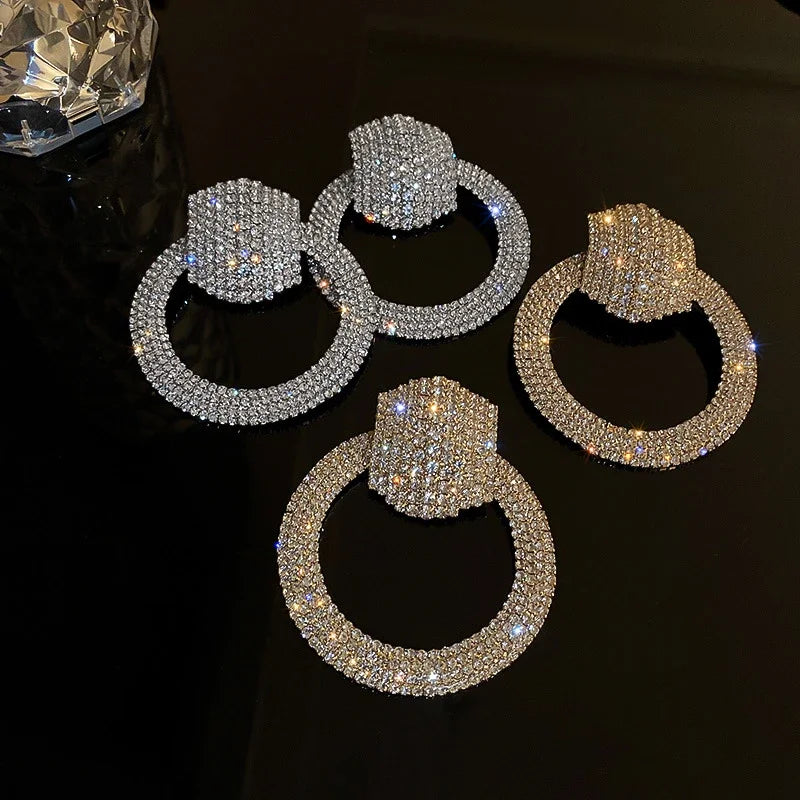 Fashion Geometric Crystal Dangle Earrings for Women Oversize Round Rhinestones Earrings Party Jewelry Gifts