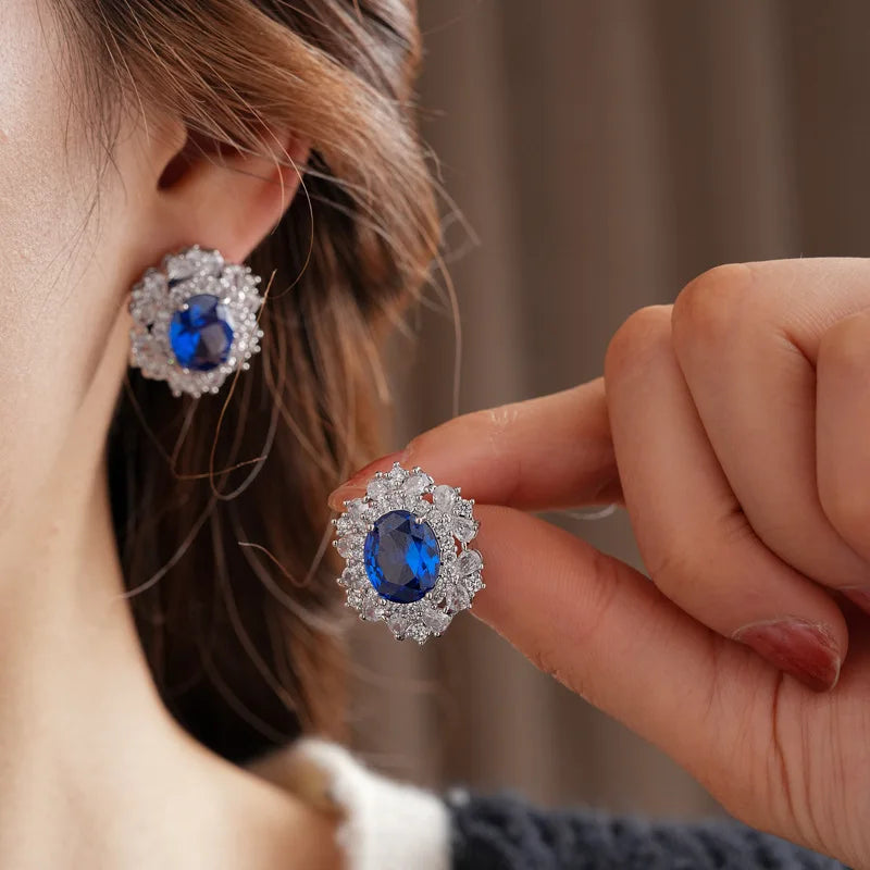Medium Vintage Inlaid Rhinestone Three-piece Jewelry Set Oval Ring Earring Light Luxury Fashion Necklace Accessories Set