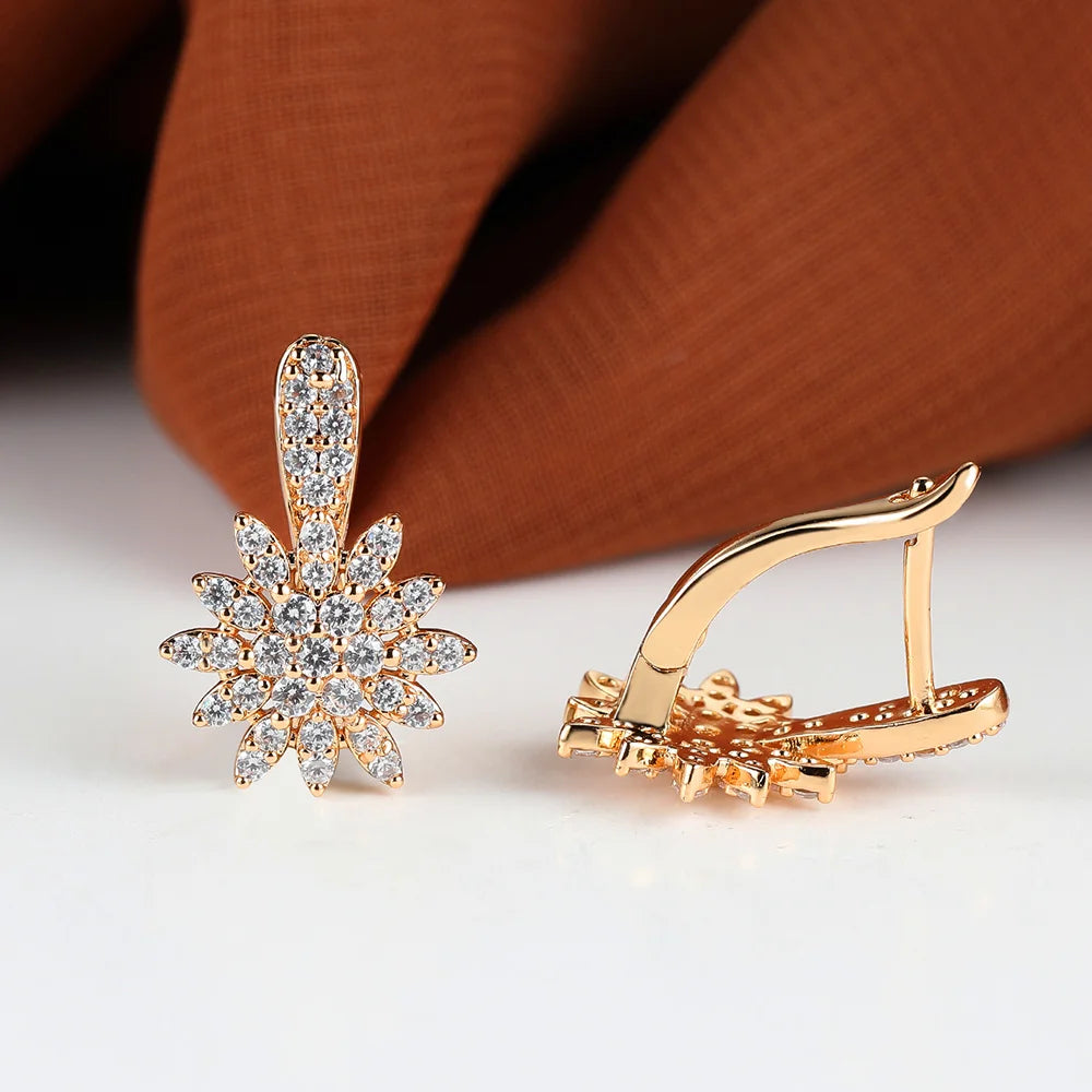 Trendy Bridal Crystal White Zircon Stone Snowflake Hoop Earrings Cute Female Gold Color Wedding Jewelry For Women