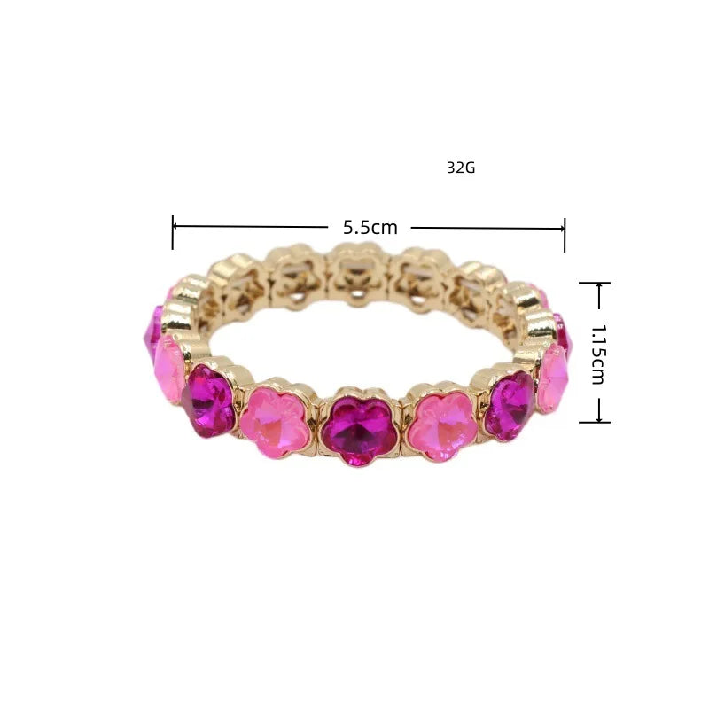 2026 Colored Rhinestone Flower Enamel Gold Bracelet Mocha Full Diamond Elastic Stacked Fashion Bridal Accessories