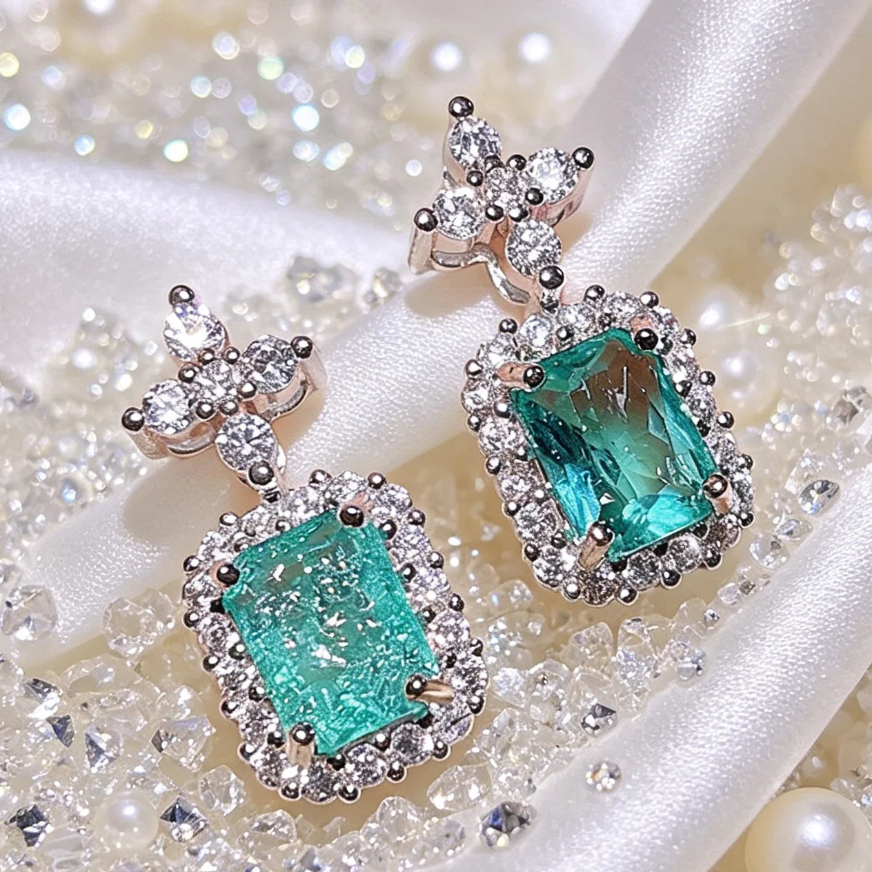 925 Silver Earrings for Women's Shiny Green AAAA Zircon Earrings Stylish Geometric Jewelry Party Earrings