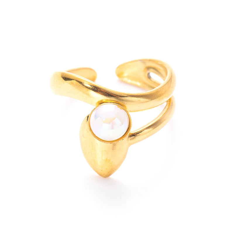 ANENJERY 316L Stainless Steel Colorful Stone Water Droplets Open Ring for Women Personality Niche Jewelry Niche Gifts Wholesale