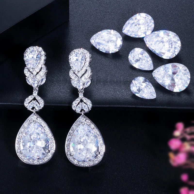 ThreeGraces Elegant Shiny Purple Water Drop Zirconia Big Long Bridal Wedding Party Earrings for Women Banquet Jewelry E1442