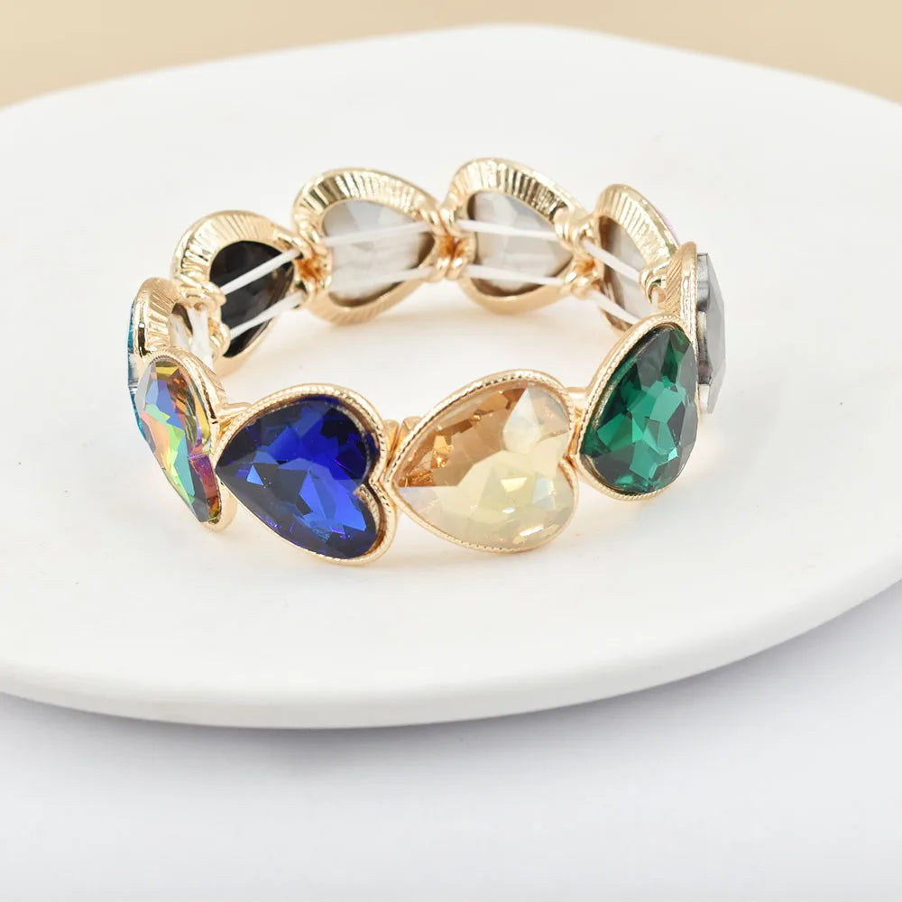 2026 New fashion crystal Women bracelet geometry thread red white blue charms elastic band heart shaped glass Atmospheric Love