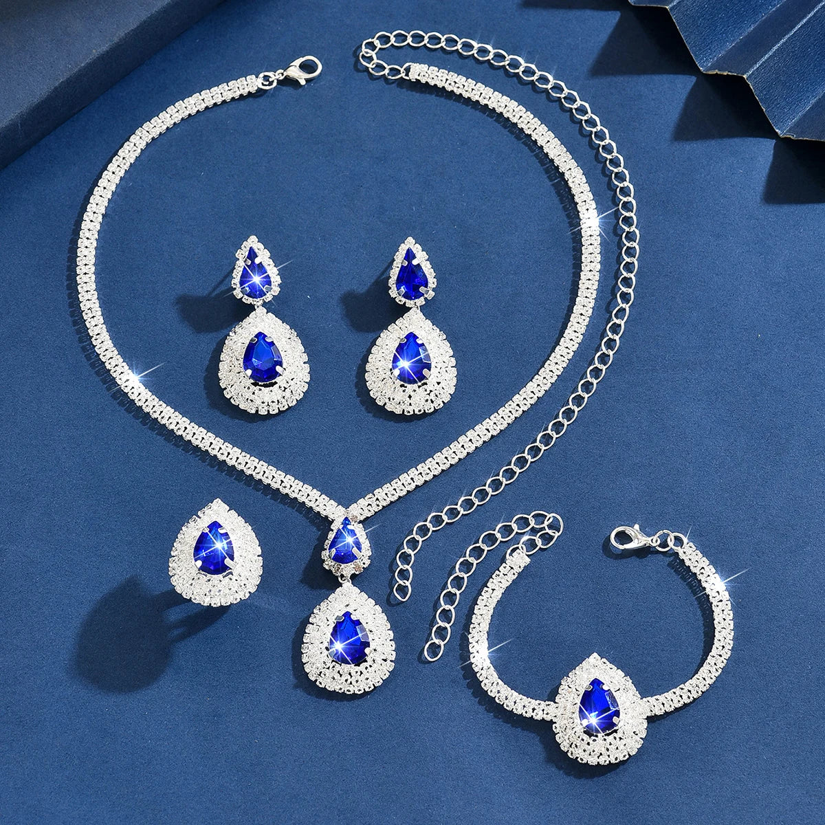Environmentally friendly, high-quality, and stylish new sparkling multi-color necklace, earring, and bracelet three piece set