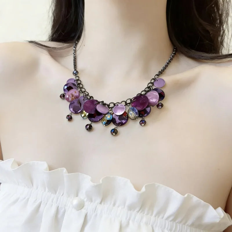 NISHIZAWA Y2k Purple Necklaces for Women Tassels Vintage Chokers Jewelry Beach Style Fashion Collares Para Mujer