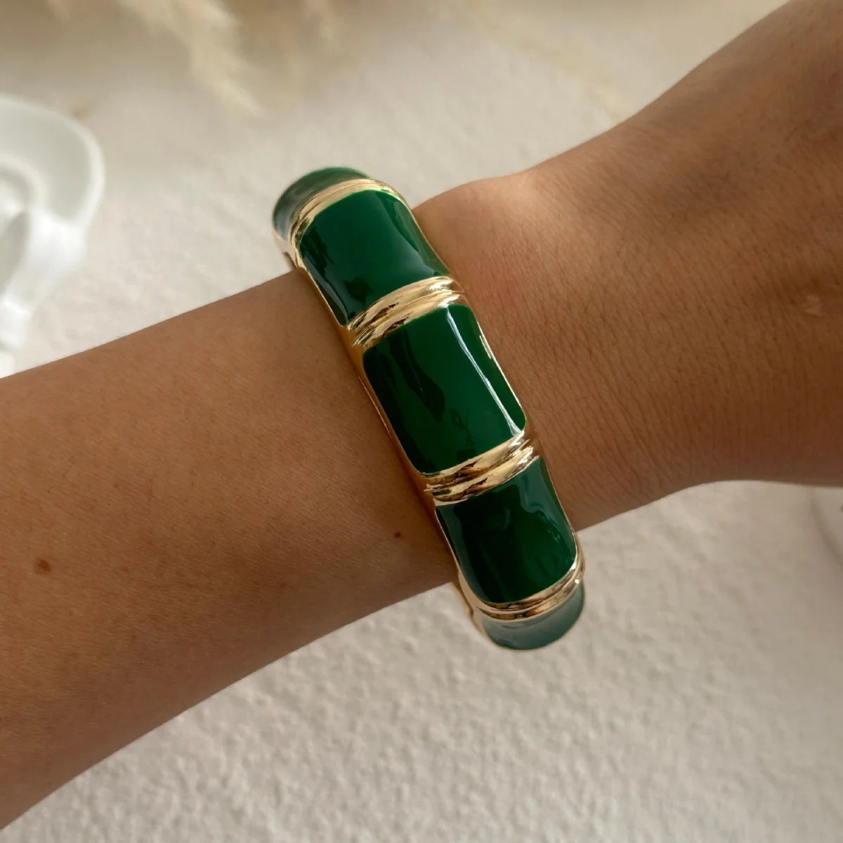 KMVEXO Vintage Exaggerated Green Drip Oil Irregular Grid Water Rhinestone Geometric Wide Bangle Chunky Cuff Bracelet Jewelry