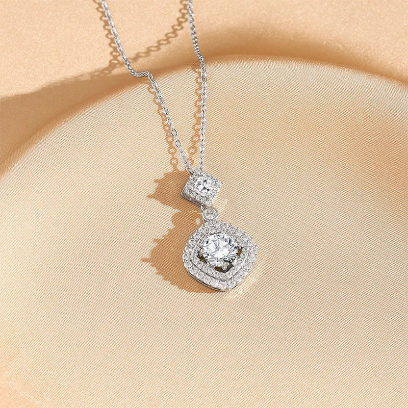 OXTAO Exquisite Moissanite Pendant Necklaces 6.5mm  D VVS1 for Women Elegant Geometric Motif Necklace Jewelry 14K Gold Filled