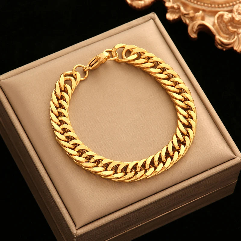EILIECK 316L Stainless Steel Gold Color Thick Chain Bracelet For Women Men New Trendy Waterproof Wrist Chain Jewelry Gift Party