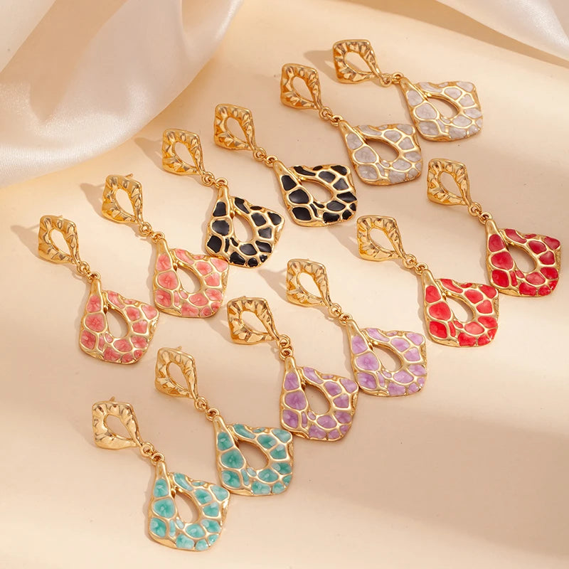 ANENJERY 316L Stainless Steel Hollow Irregular Geometry Earrings For Women Bohemia Personality Fashion Jewelry Gifts Wholesale