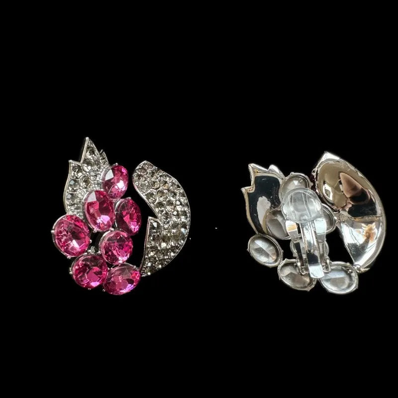 NISHIZAWA Flowers Clip Earrings for Women Rhinestones Vintage Court Style Jewelry Luxury Fashion Elegant Clothing Pins