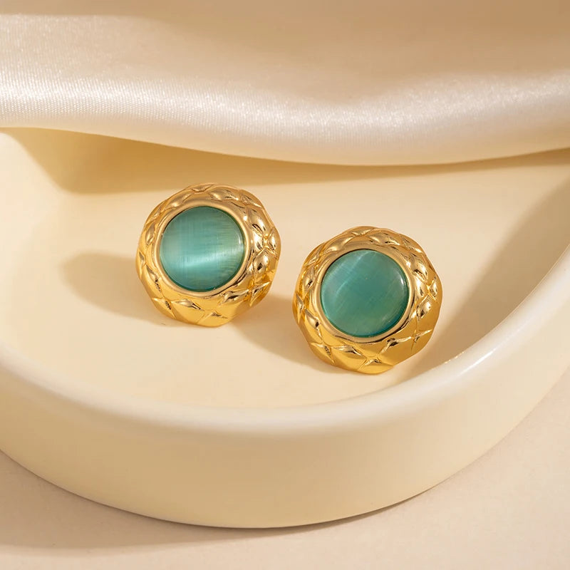 ANENJERY 316L Stainless Steel Colorful Round Card Stud Earrings For Women Fashion Simple New Popular Jewelry Gifts Wholesale
