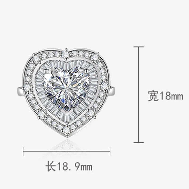 Nice 925 Sterling Silver Heart Ring Moissanite Adjustable Simplicity Exquisite For women Jewelry Wedding Plated 18K White Gold