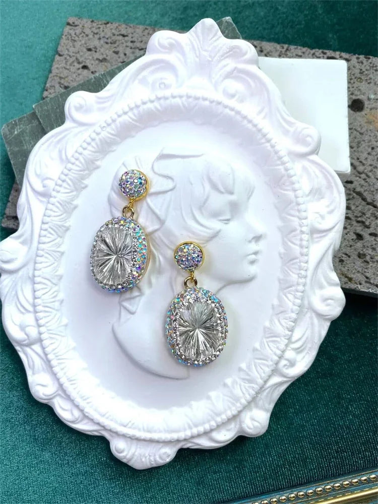 Fashion Large Purple Crystsal Dangle Earrings Cushion Cut Crystal Clay Rhinestone Crystal Jewelry for Women Party Wedding Golden