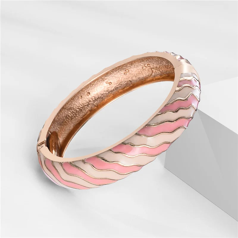 Cloisonne Bracelets For Women Striped Bracelet On Hand Enamel Jewelry Bangle For Women Female Birthday Mother's Day Gift Wife