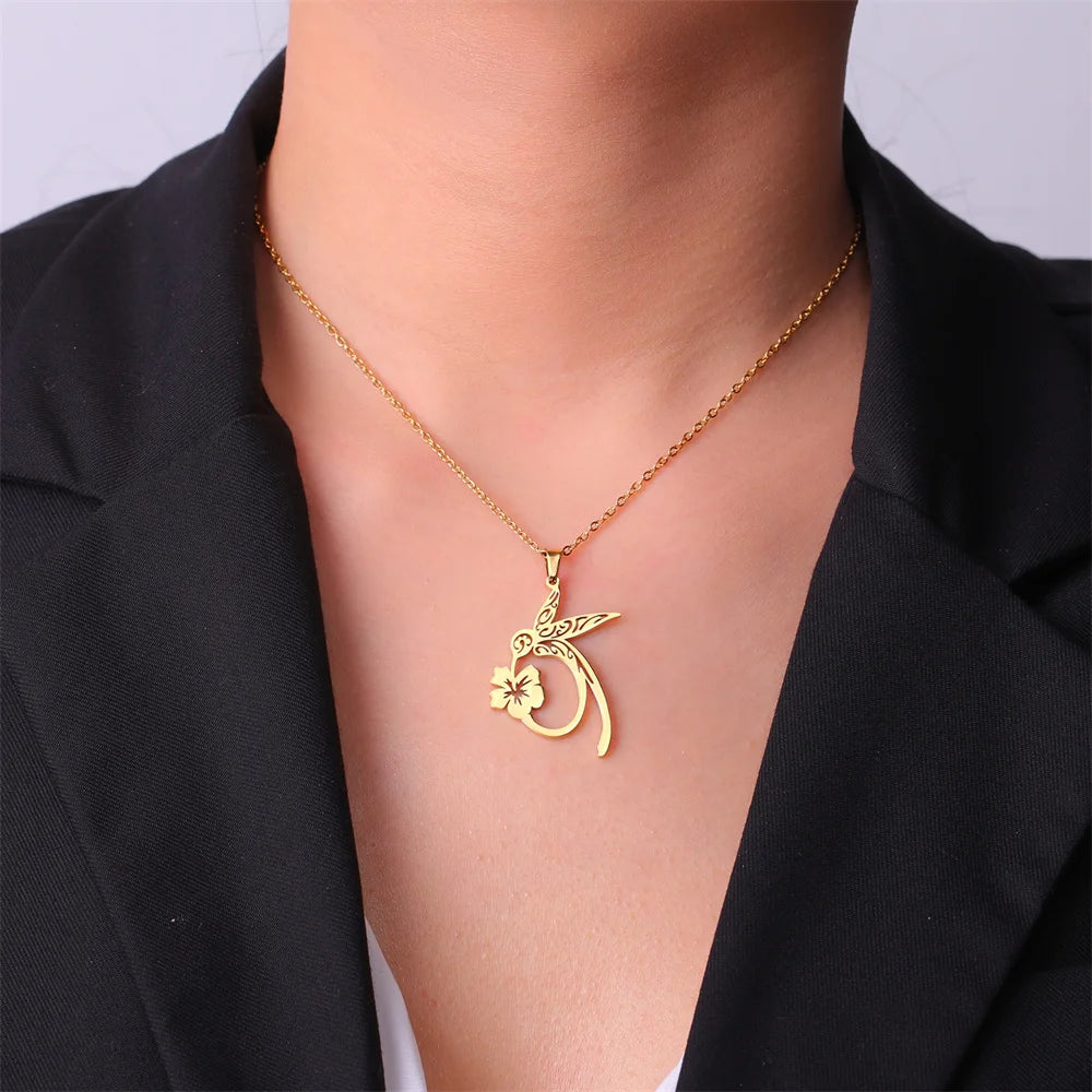 My Shape Hummingbird Flower Pendant Necklaces for Women  Bird Floral Stainless Steel Chain Choker Fashion Jewelry Gifts