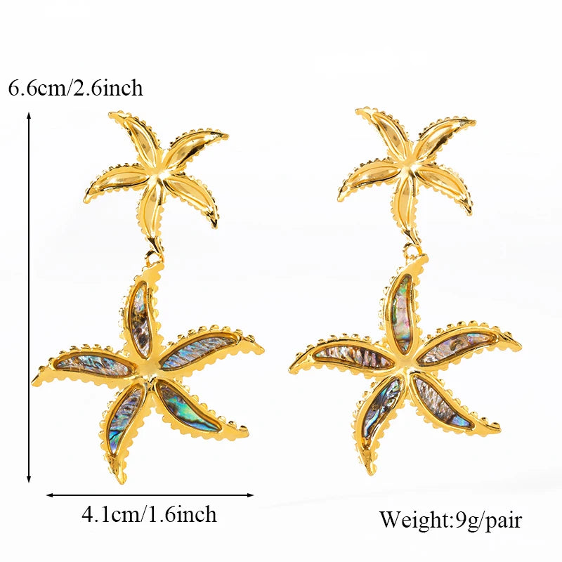 EILIECK 316L Stainless Steel Starfish Drop Dangle Earrings Stylish Trendy Waterproof 18K PVD Plated Metal Jewelry for Women