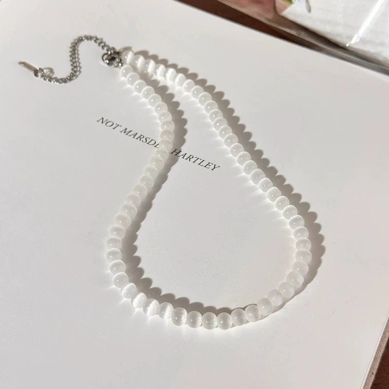 2026 Summer Trendy Candy Color Crystal Opal Beaded Cat's Eye Stone Bead Choker Necklace For Women Fashion Aesthetic Accessories