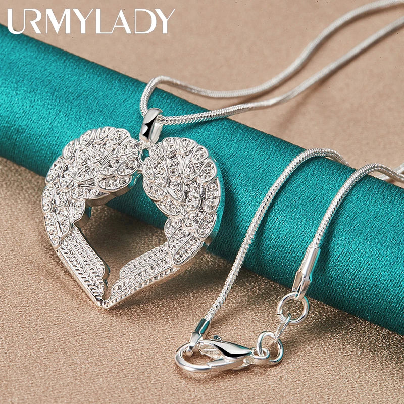 URMYLADY 925 Sterling Silver Love Heart 16-30 Inch Pendant Necklace For Women Wedding Party Charm Jewelry