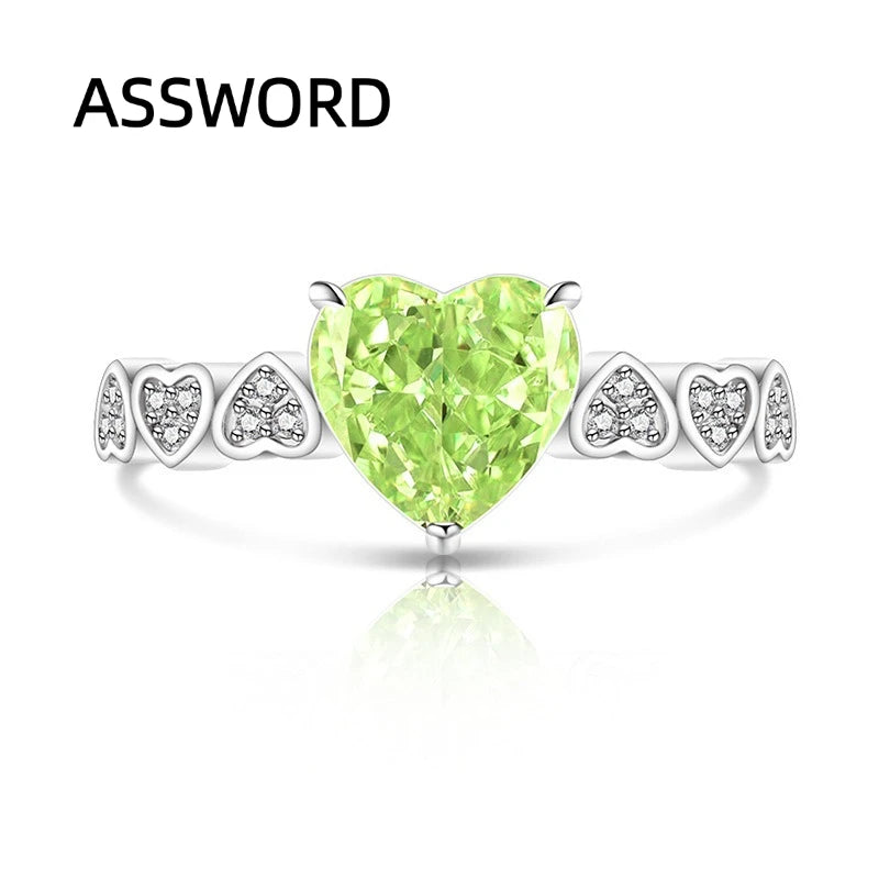 925 Sterling Silver Heart Cut Birthstone Ring for Women Multi Heart Pave CZ Band Solitaire Wedding Band Romantic Jewelry Gift