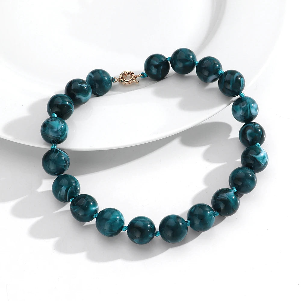 Trendy Multicolor Big Round Beads Choker Necklace for Women Acrylic Geometric Beaded Handmade Knot Necklaces Jewelry Gifts