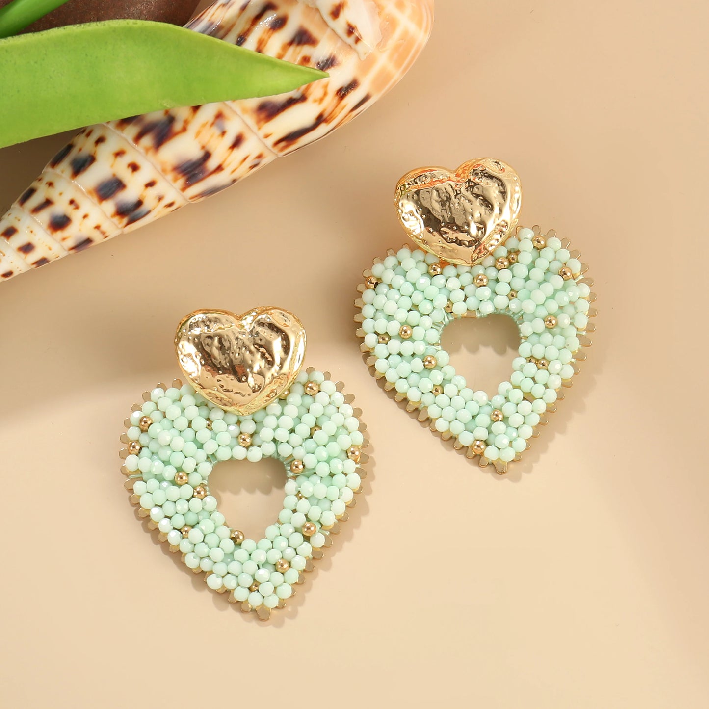 Badu Big Heart Shape Drop Earrings Handmade Crystal Beads Earrings for Women Boho Fashion Jewelry Gifts