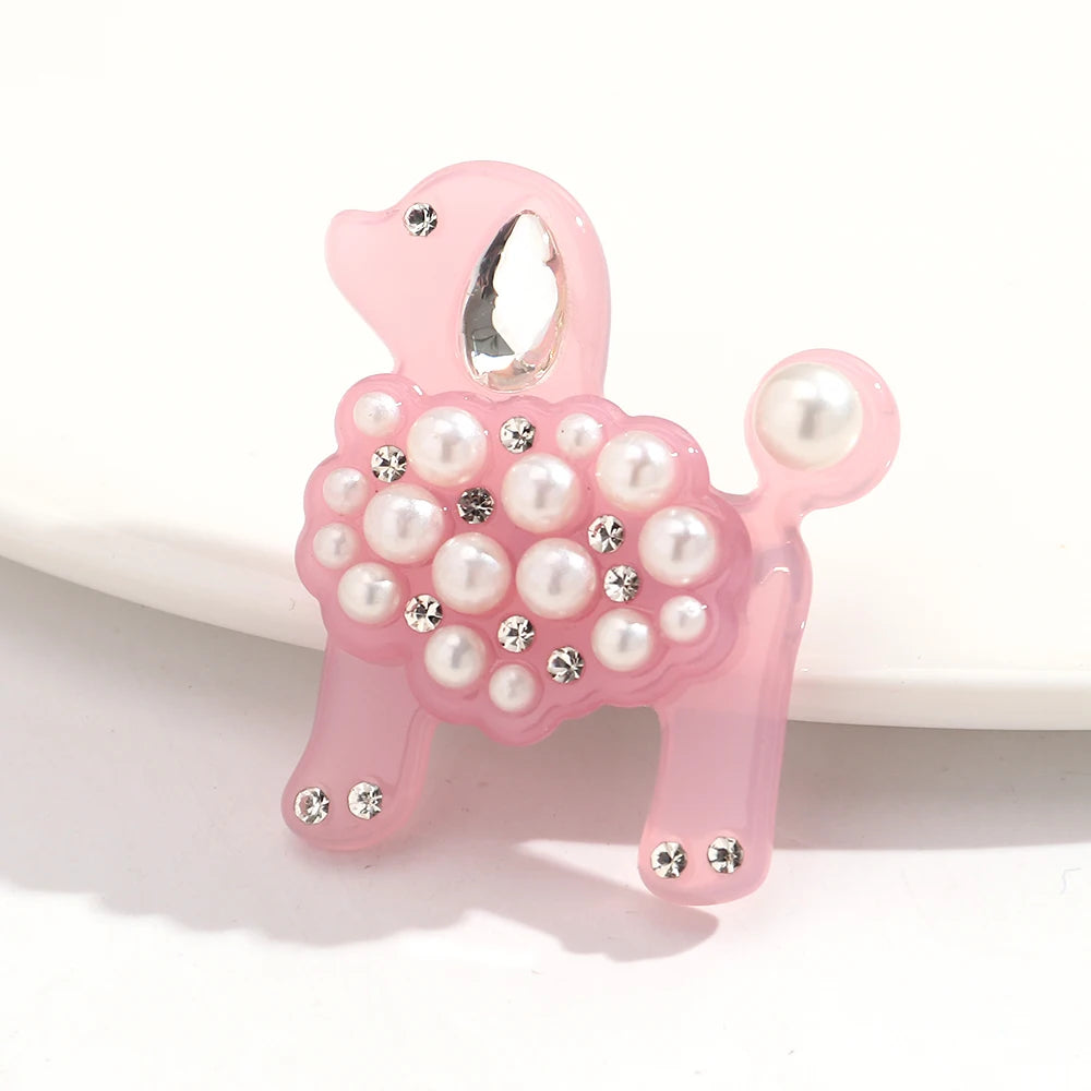 Cute Pearl Rhinestone Dog Poodle Lapel Brooches for Women Girls Lovely Cartoon Animals Badge Brooch Pins Party Jewelry Accessory