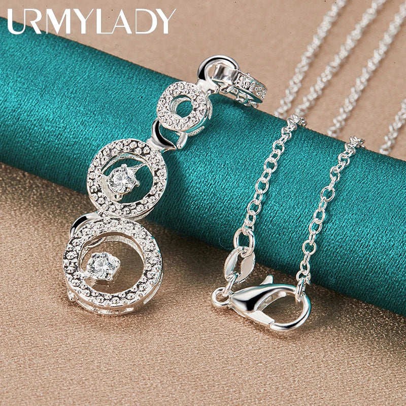 URMYLADY 925 Sterling Silver Three Circles Zircon 16-30 Inch Pendant Necklace For Women Wedding Engagement Gift Jewelry