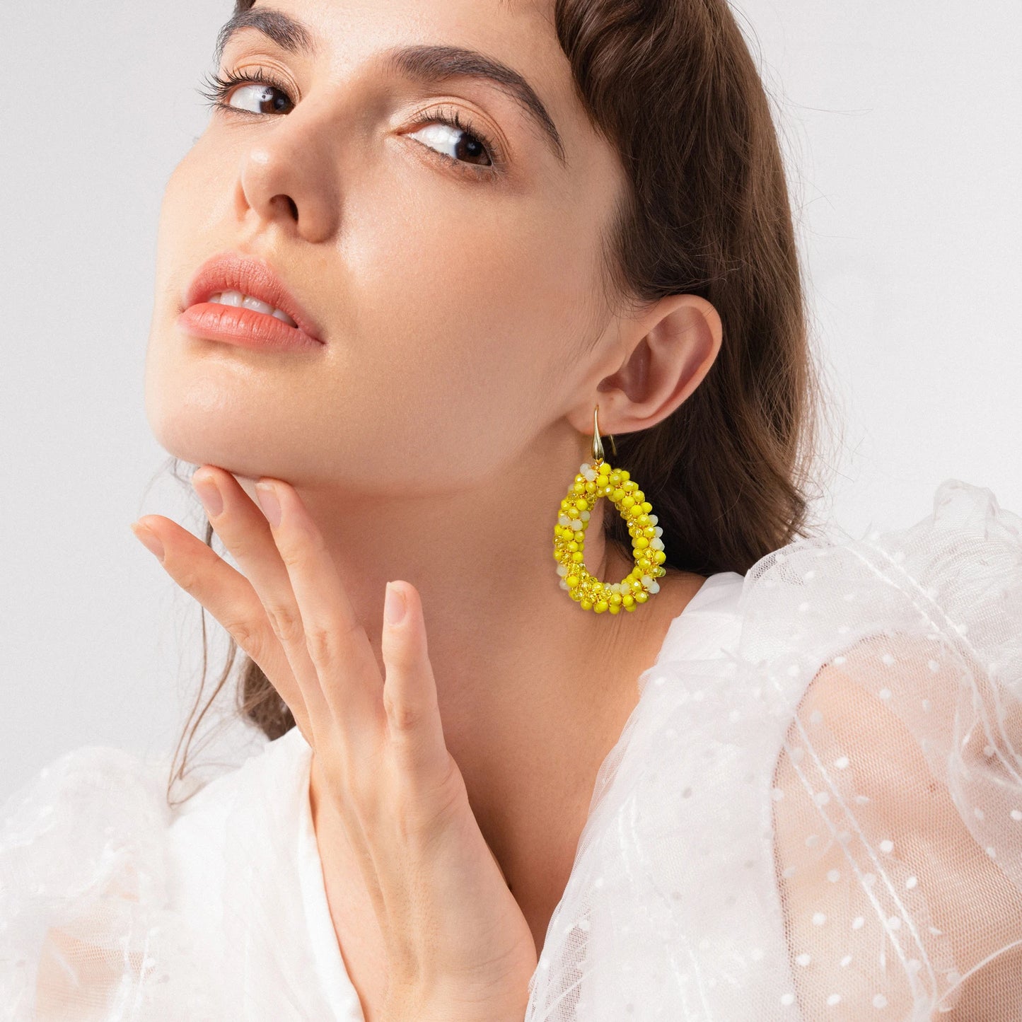 Badu Mixed Color Beaded Dangle Earrings for Women Boho Handmade Crystal Faceted Beads Teardrop Earrings Fashion Jewelry Gifts