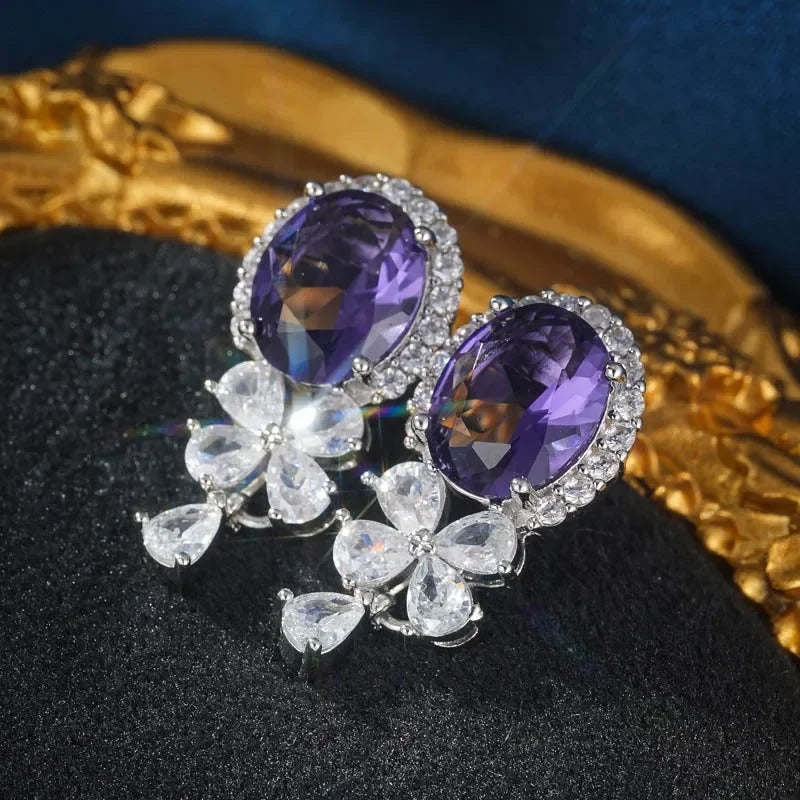 New Charming Purple Zircon Dangle Earrings Women Romantic Fashion Ear Accessories Female for Party Fancy Birthday Gift Jewelry