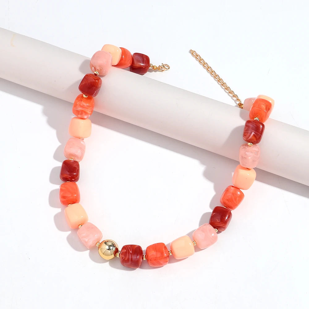 Boho Colorful Acrylic Geometric Square Beads Necklace Fashion Resin Geometry Beaded Collar Necklace 2026 New Jewelry Gifts