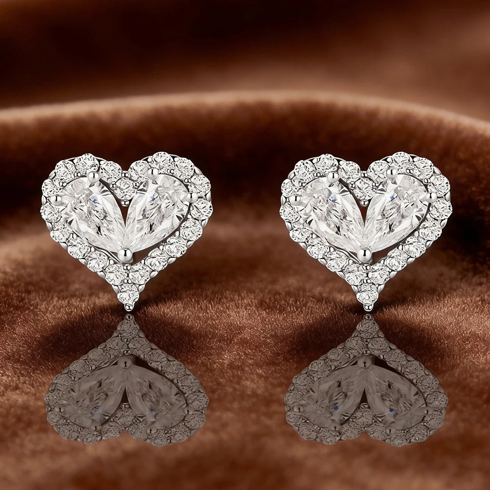 Heart Shape All Moissanite Stud Earrings for Women Round Pear Cut Lab Diamond 100% S925 Silver Screw Back Wedding Jewelry Gifts