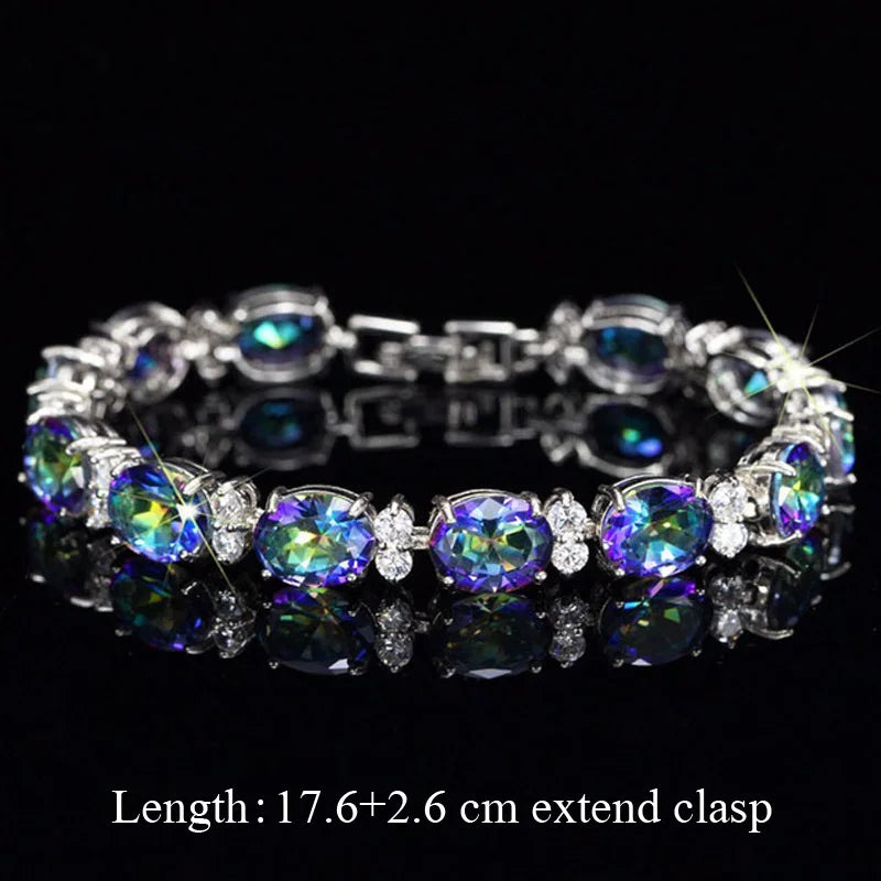 Pera Fashion Women Evening Party Jewelry Natural Light Blue Oval Rainbow Mystic Crystal Stones Bracelets for Birthday Gift B087